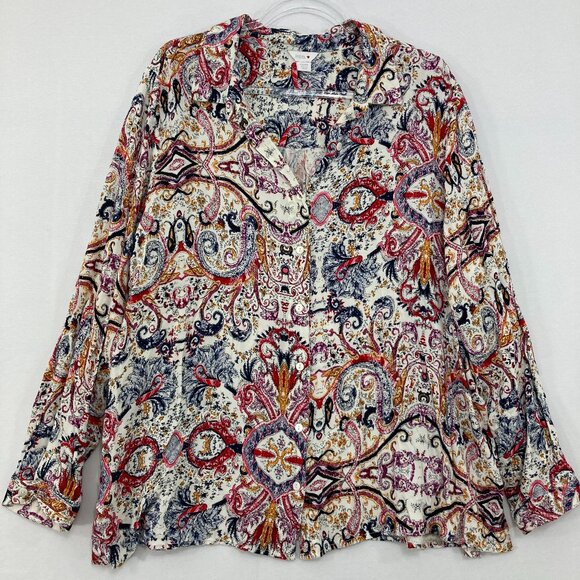 Intro. size 22/24 Multi Color Abstract Artsy Print Soft Rayon Button Down Comfy - Picture 1 of 10